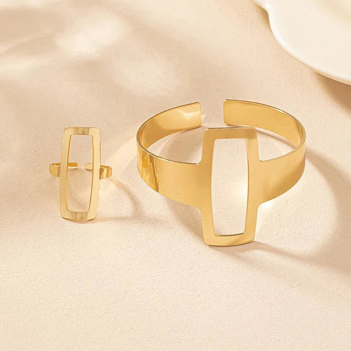Brehn | Verstellbares geometrisches Rechteck-Armband und Ring-Set