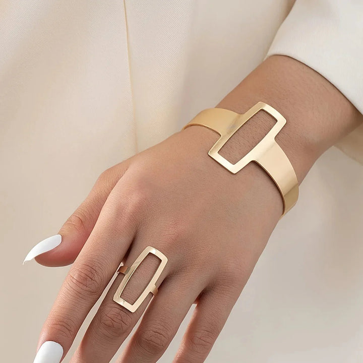 Brehn | Verstellbares geometrisches Rechteck-Armband und Ring-Set