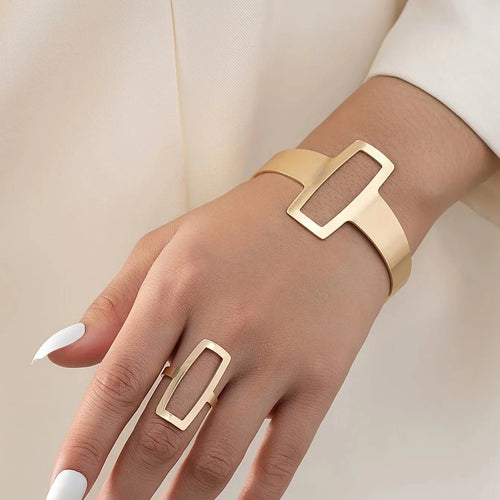 Brehn | Verstellbares geometrisches Rechteck-Armband und Ring-Set
