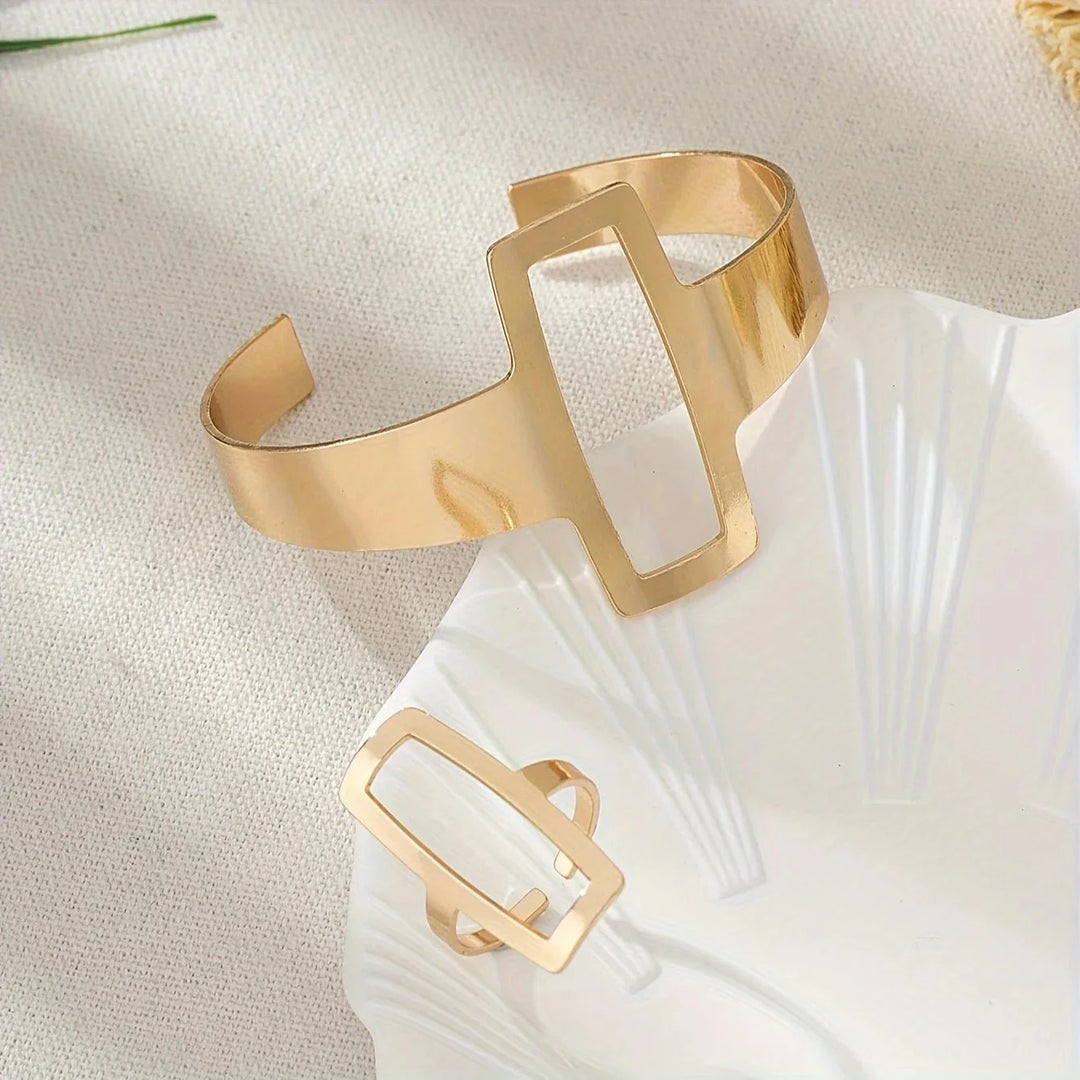 Brehn | Verstellbares geometrisches Rechteck-Armband und Ring-Set