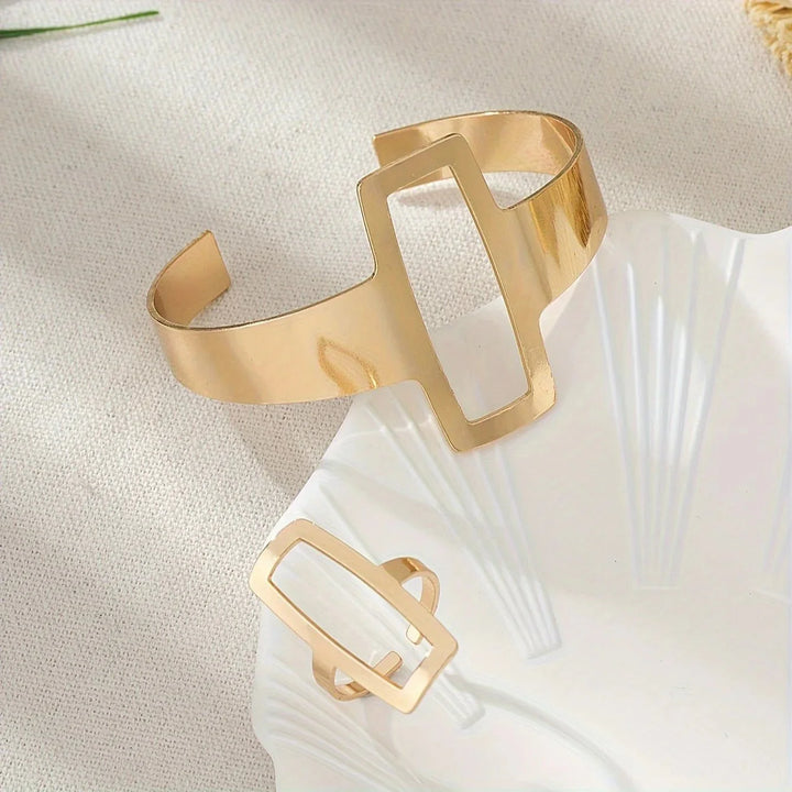 Brehn | Verstellbares geometrisches Rechteck-Armband und Ring-Set