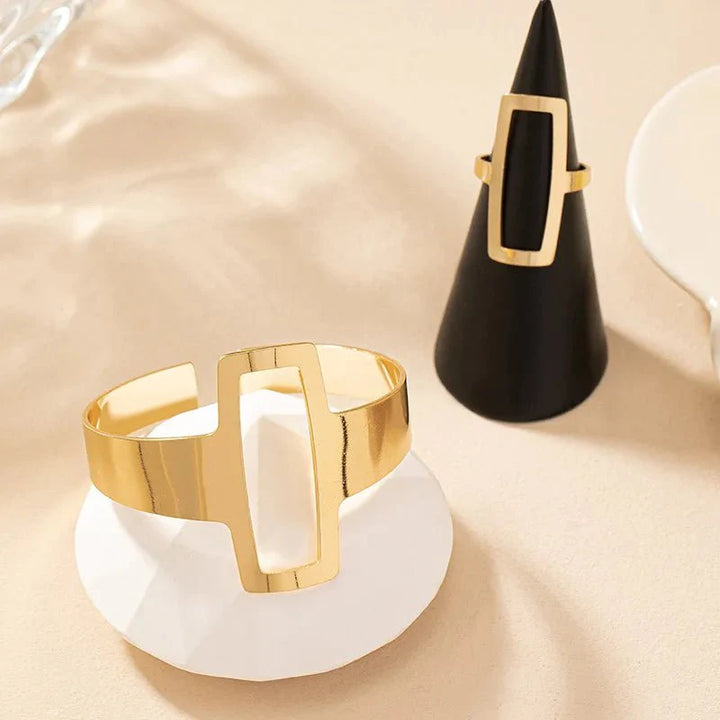 Brehn | Verstellbares geometrisches Rechteck-Armband und Ring-Set