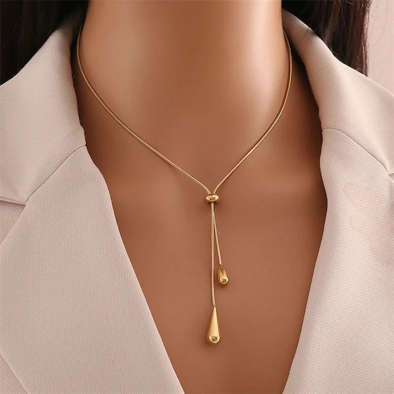 Brehn | Verstellbare Pull Tropfen Lariat Halskette und Ohrringe