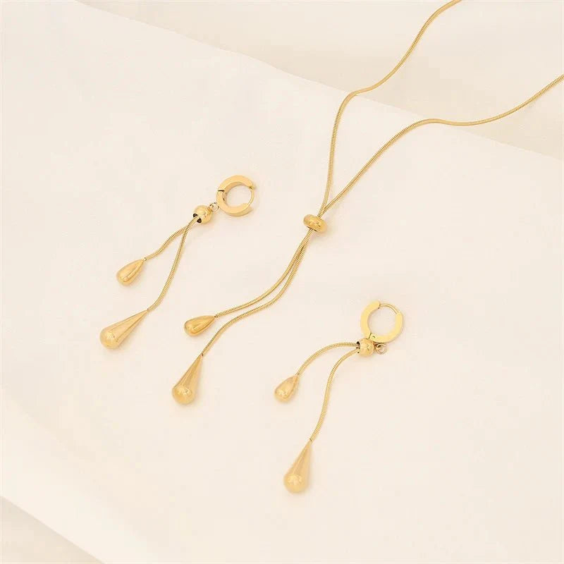 Brehn | Verstellbare Pull Tropfen Lariat Halskette und Ohrringe
