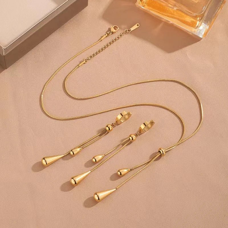 Brehn | Verstellbare Pull Tropfen Lariat Halskette und Ohrringe