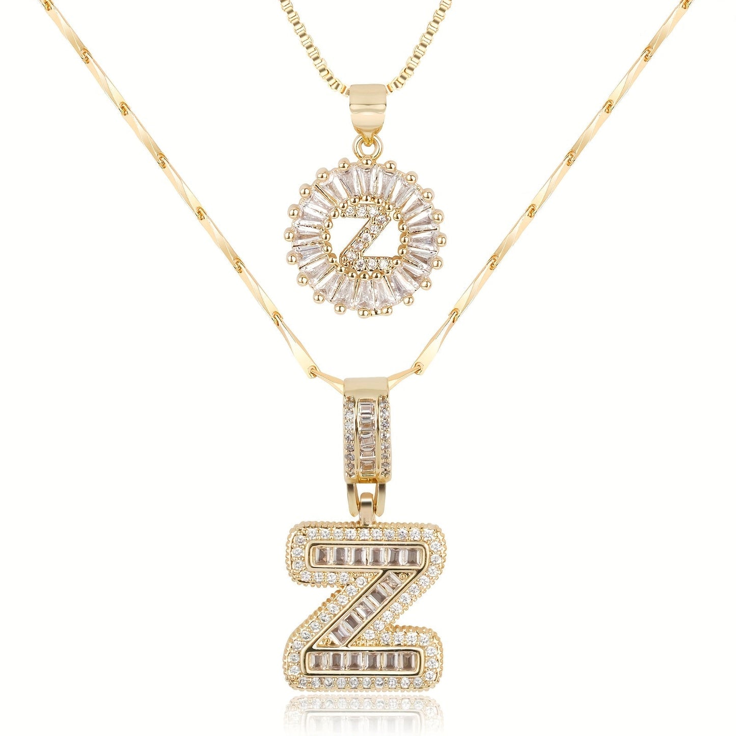 Brehn | 2pc 14k Diamant Buchstaben Initialen Halsketten