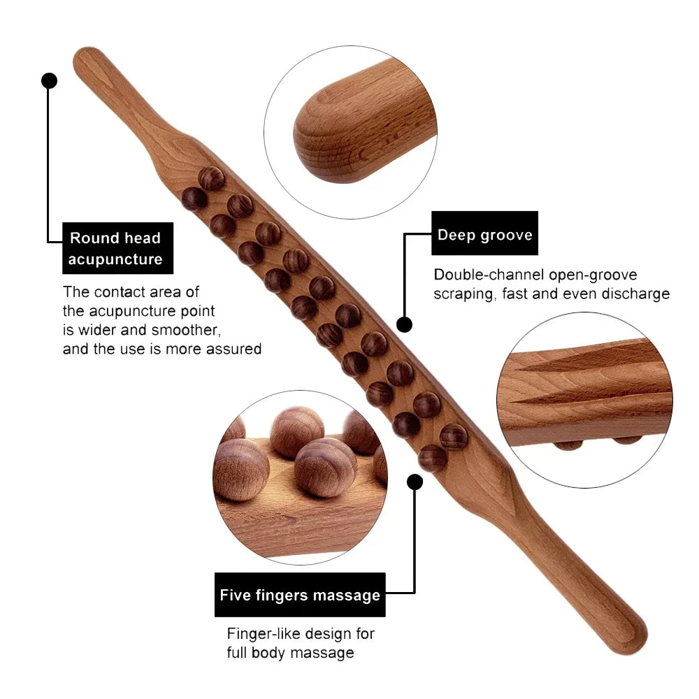 HoutRelax Gua Sha Massage Stick – 60 cm Massagewerkzeug aus natürlichem Holz für tiefe Muskelentspannung | Brehn