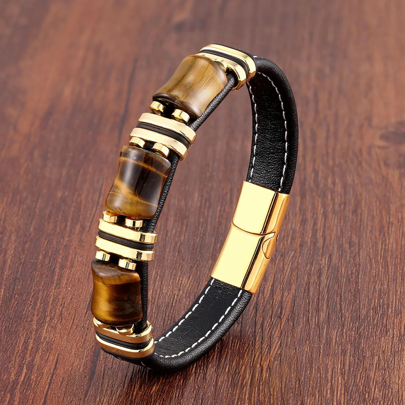 Lederarmband mit Tigerauge-Naturstein