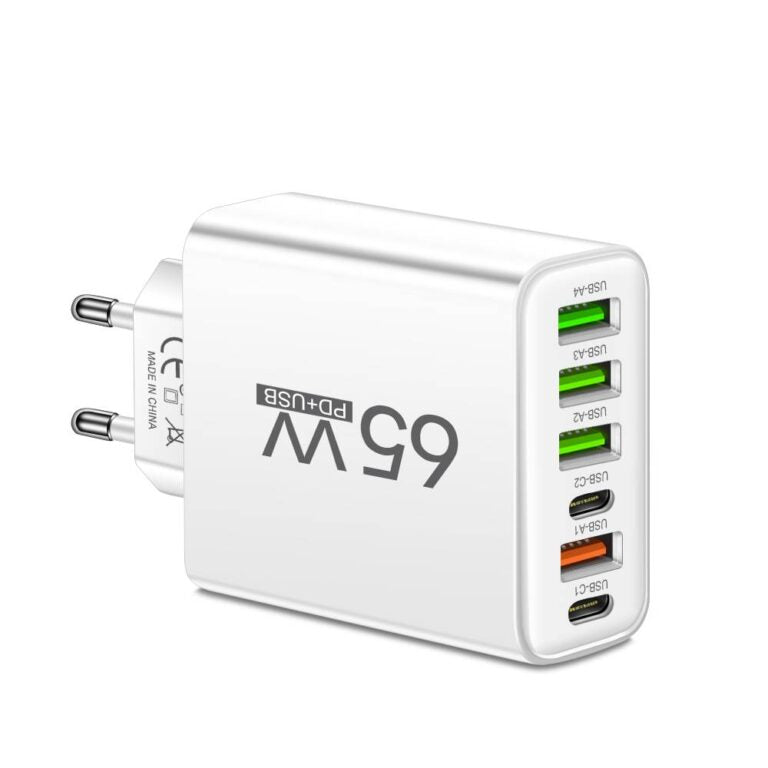 Brehn | PowerMax 65W 6-in-1 Schnellladegerät – Laden Sie bis zu 6 Geräte gleichzeitig – Ideal für Zuhause, Büro und Reisen