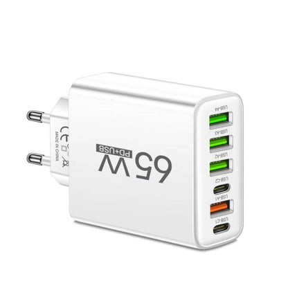 Brehn | PowerMax 65W 6-in-1 Schnellladegerät – Laden Sie bis zu 6 Geräte gleichzeitig – Ideal für Zuhause, Büro und Reisen