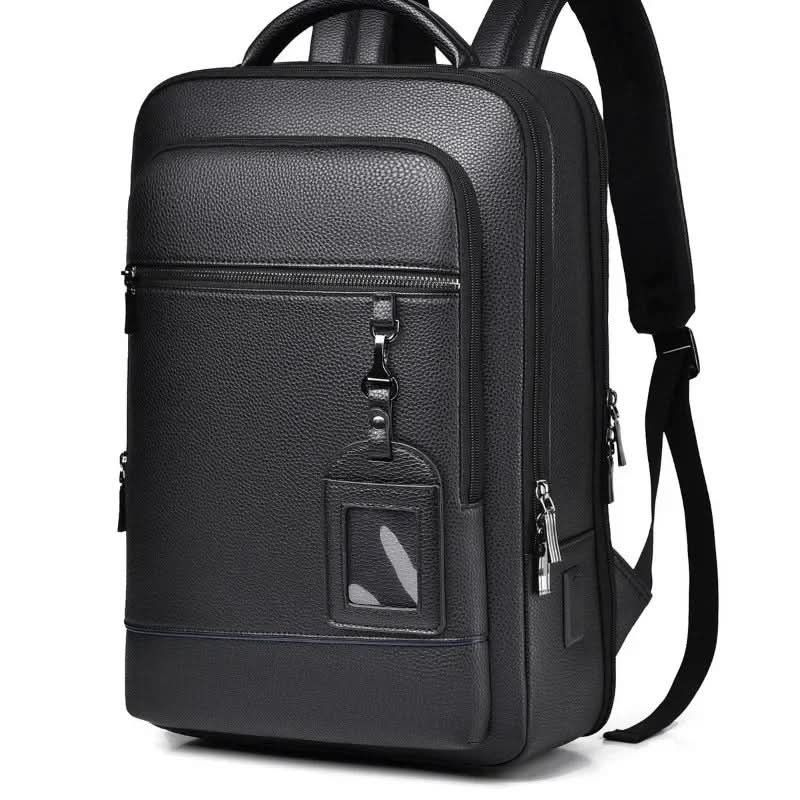 Eleganter Lederrucksack für Damen und Herren mit USB-Anschluss für Laptop und den täglichen Gebrauch, 15,6 Zoll, schwarz