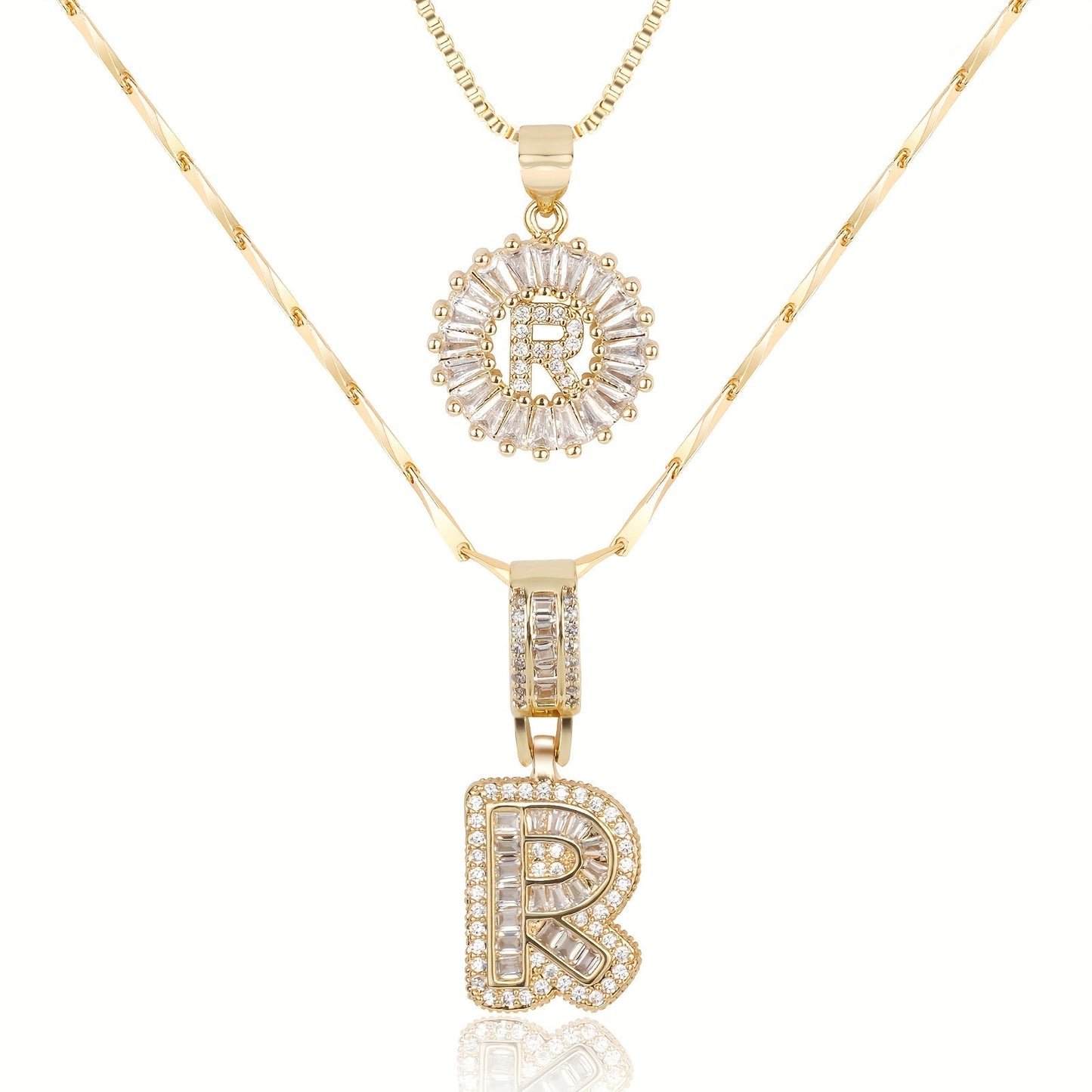 Brehn | 2pc 14k Diamant Buchstaben Initialen Halsketten