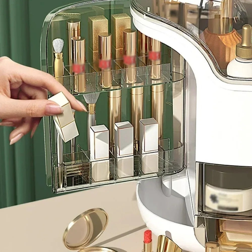 Luxuriöser transparenter Makeup-Organizer mit rotierenden Türen und Schubladen | Brehn