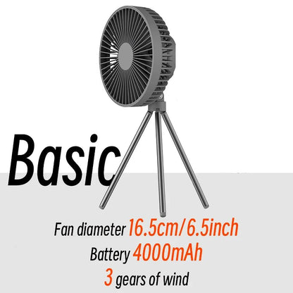 Wiederaufladbarer 10.000mAh Camping Ventilator mit LED-Beleuchtung und Powerbank | Brehn