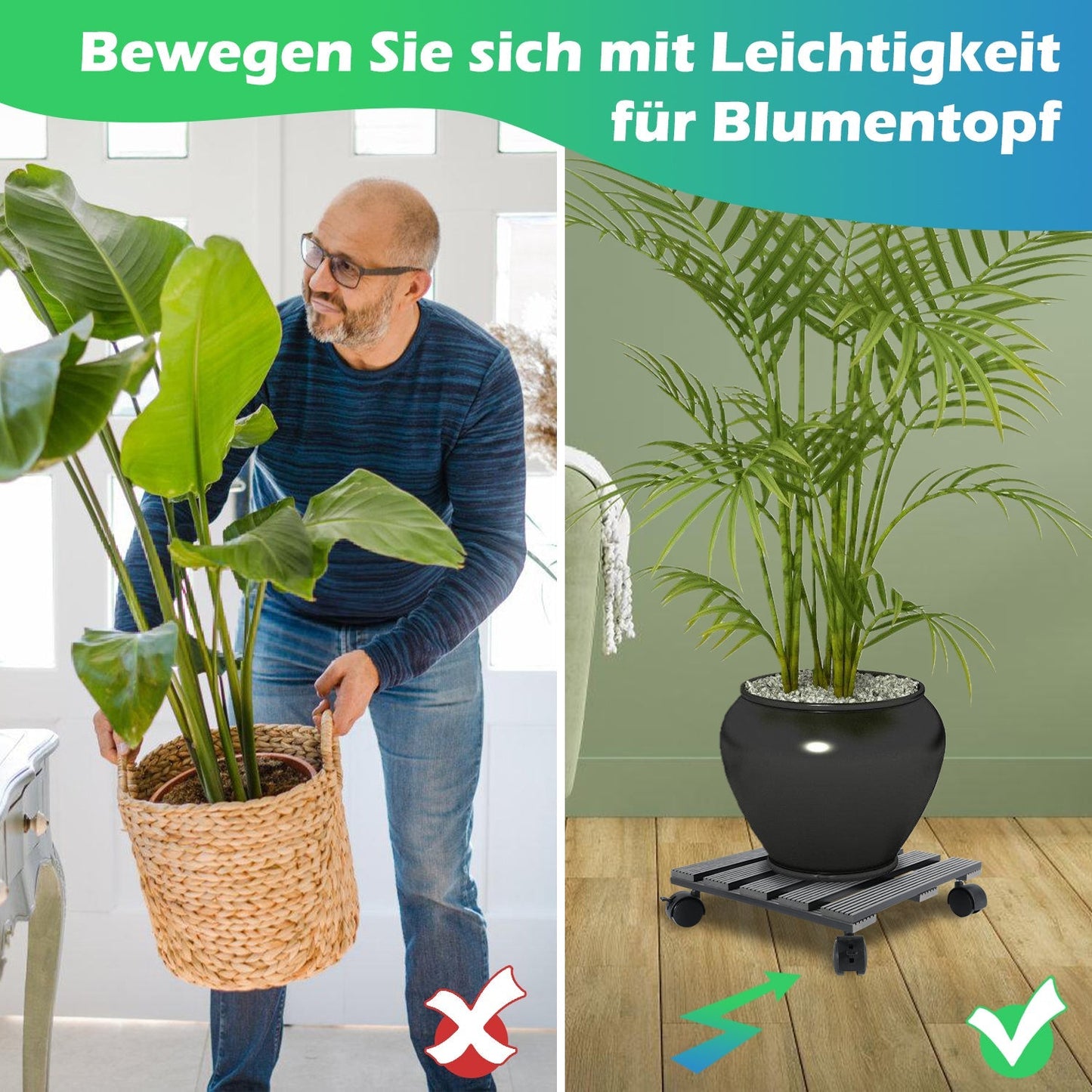 WPC Pflanzenroller Eckig mit Rollen Tragkraft 80 kg | Brehn