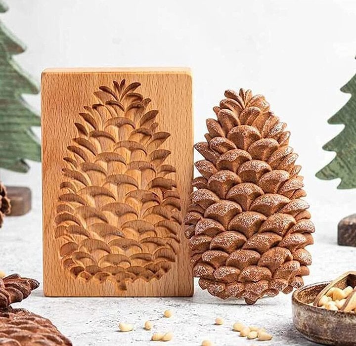 Keksausstecher-Set aus Holz | Gravierte Gebäckstempel | Lebkuchen- und Kekspresse