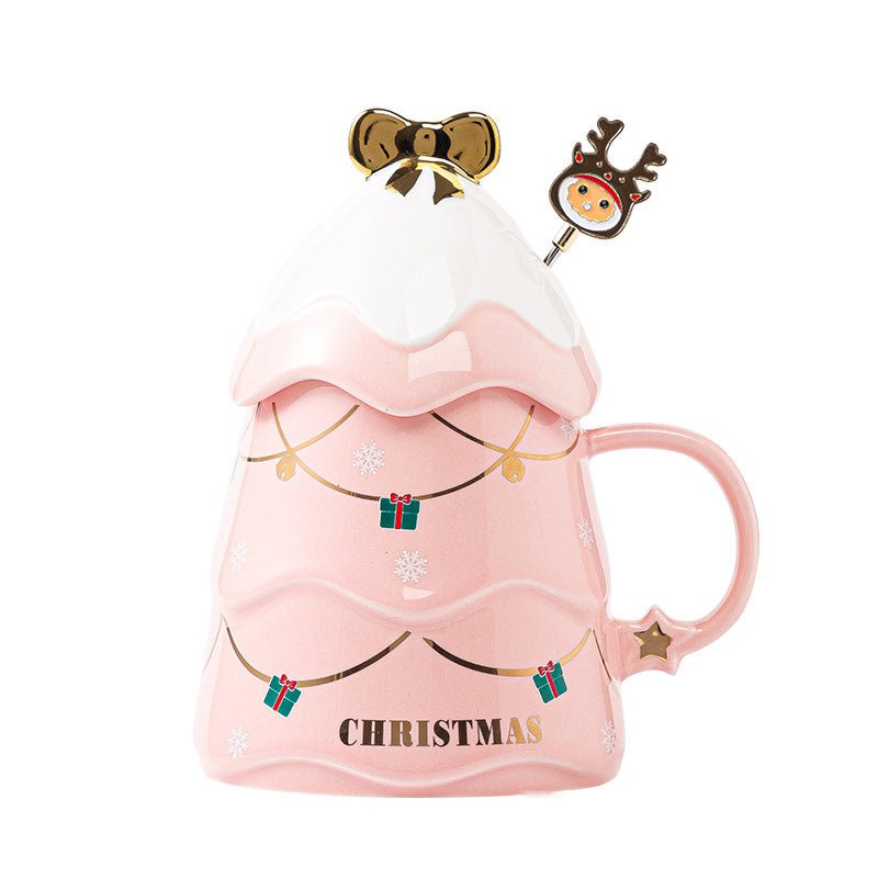Brehn | Weihnachtsbecher Geschenk mit Deckel und Rührer Große Kapazität Keramikkaffeetasse