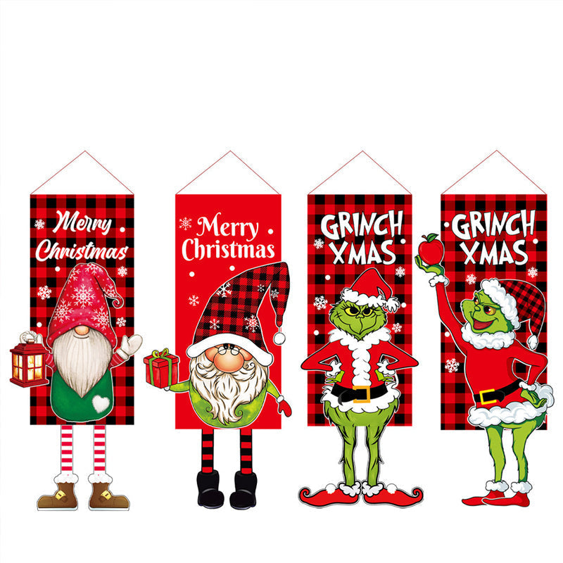 Brehn | Weihnachtsdekoration Hängender Grinch Gesichtsloser Puppen Tür Hängende Flagge Gartenflagge
