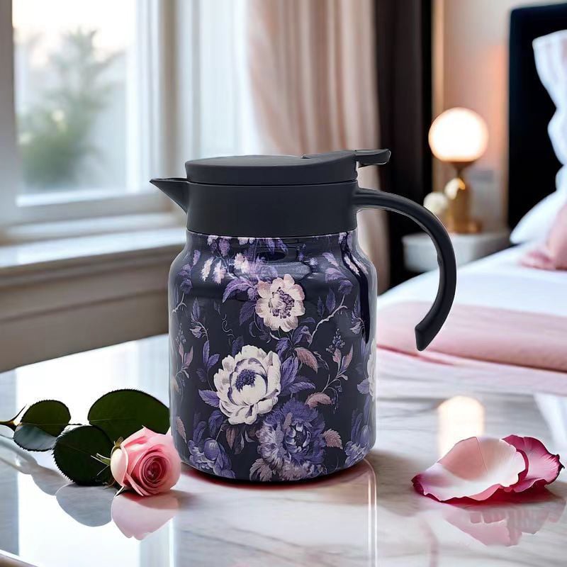 Teethermoskanne mit Vintage-Blumenmuster – mit integriertem Teesieb
