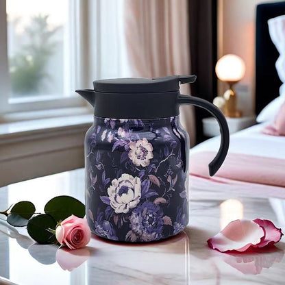 Teethermoskanne mit Vintage-Blumenmuster – mit integriertem Teesieb