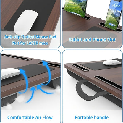 Ergonomische Laptop-Halterung mit Handgelenkstütze und Gerätefächern | Brehn