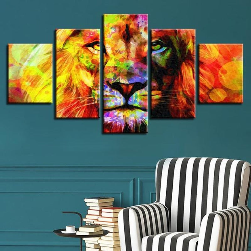 5 Stück Bunte Löwe - Leinwand Wandkunst Malerei