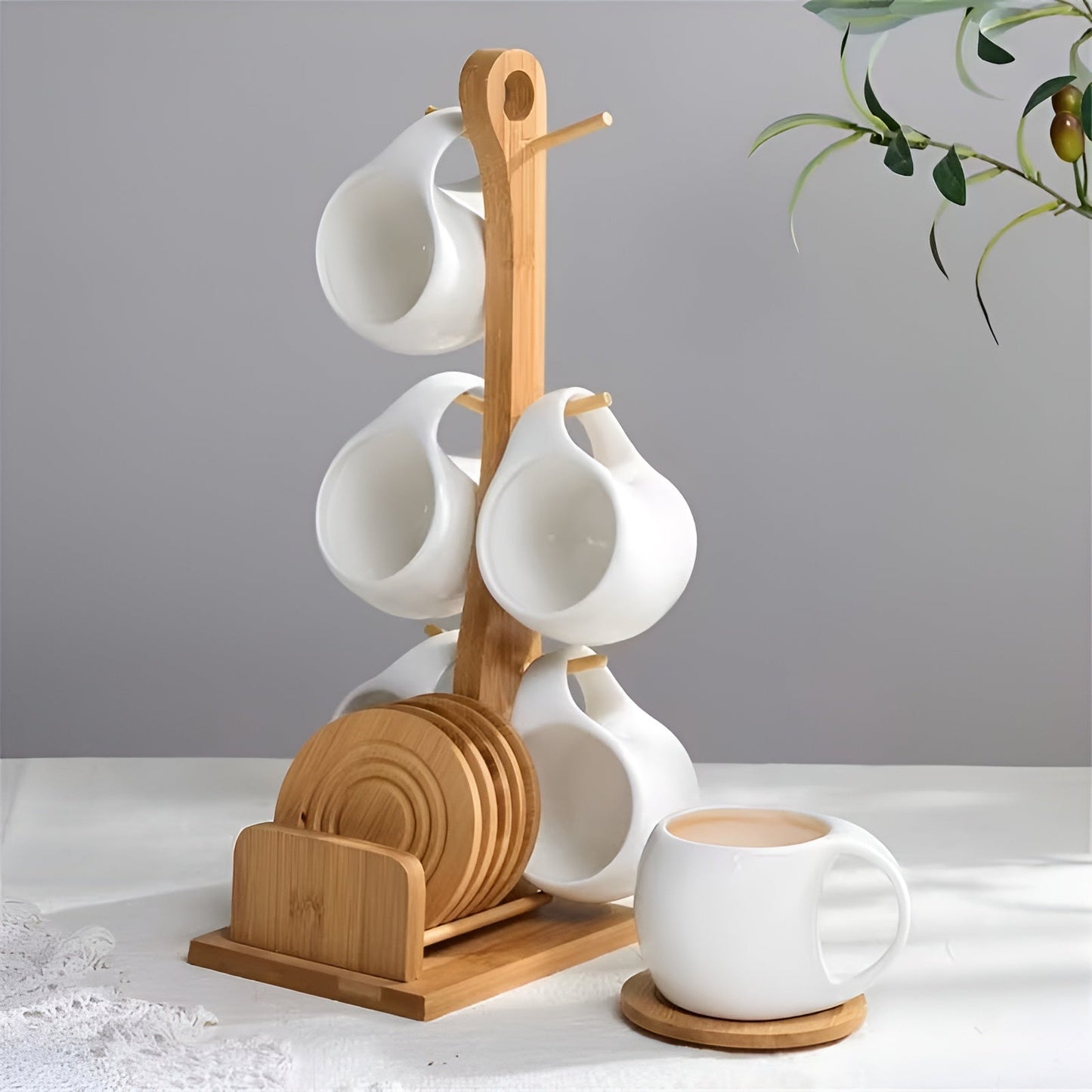 Keramik-Kaffeebecher-Set mit Untertasse und Ständer – Stilvoll und dekorativ | Perfekt für Café und Zuhause
