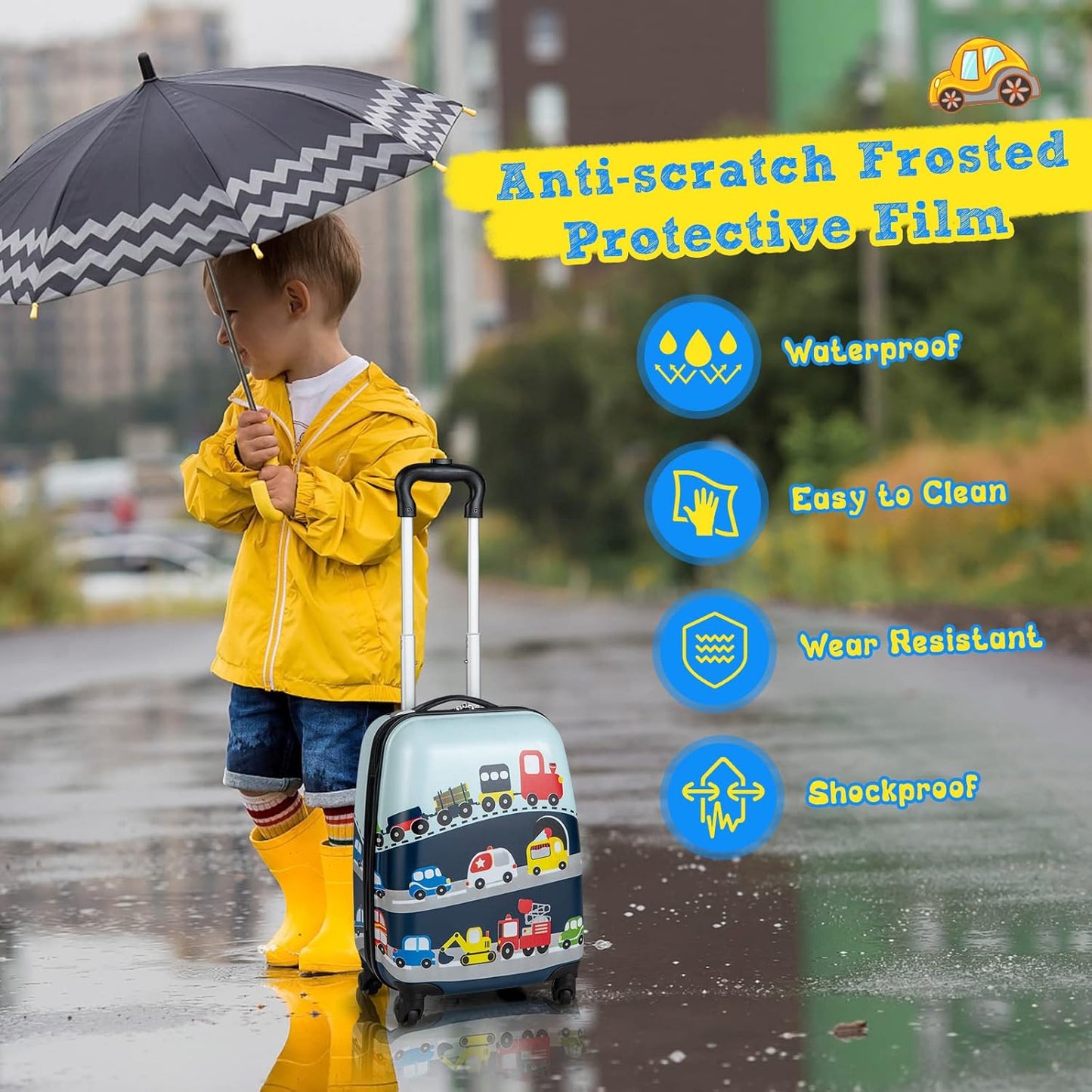 Brehn | Kinder 2-teiliges Hartschalenkoffer- und Rucksack-Set mit 360° Rädern – Hubschrauber
