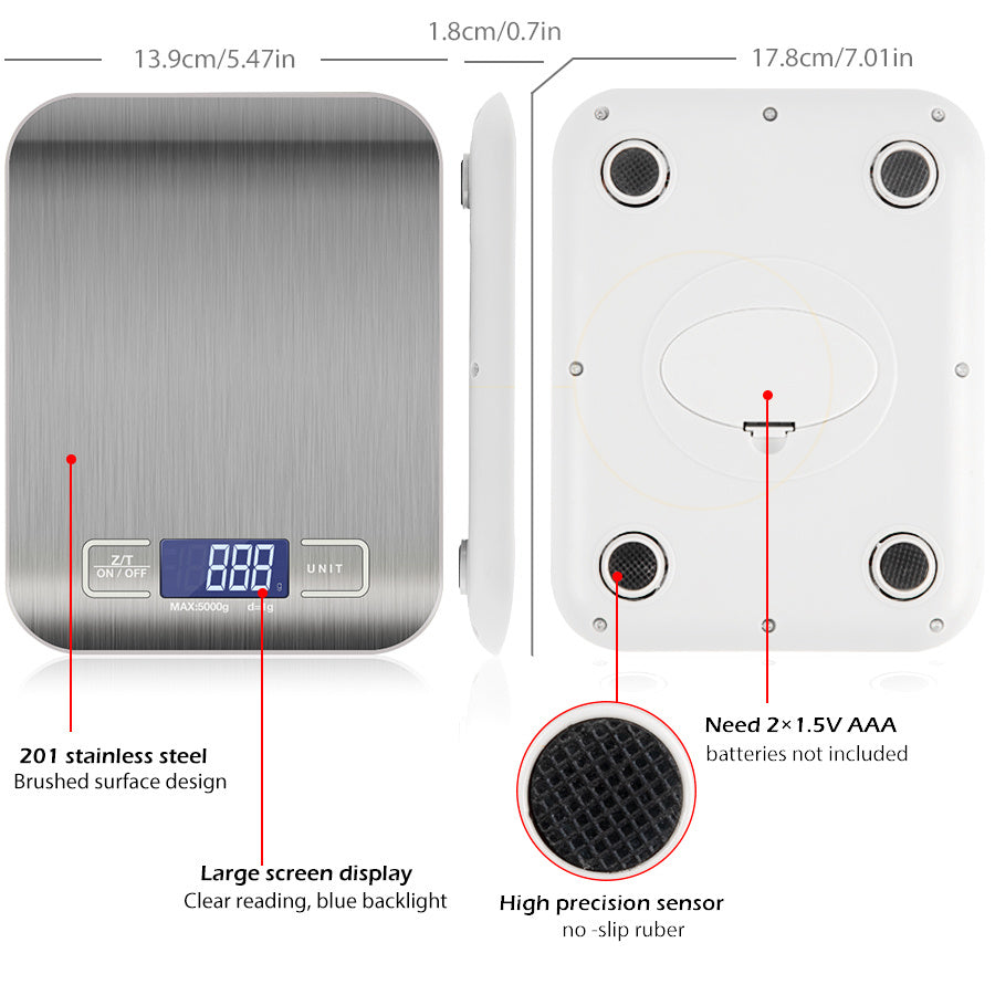 Digitale Küchenwaage: 5KG/11lb Kapazität. | Brehn
