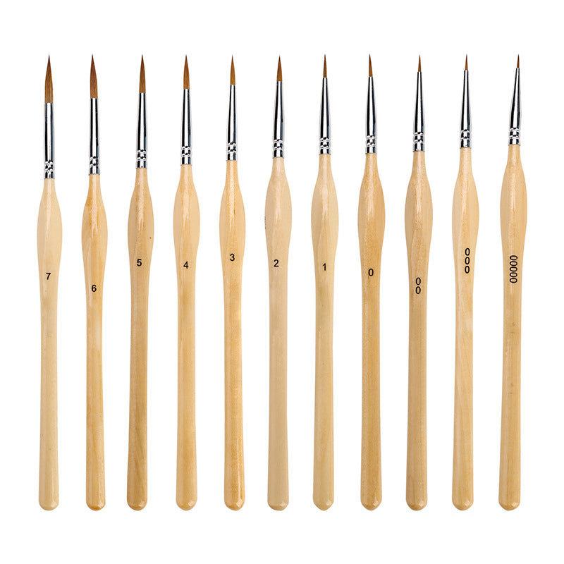Brehn | 11 Stück Miniatur Detail Pinsel Set mit natürlichem Holzgriff