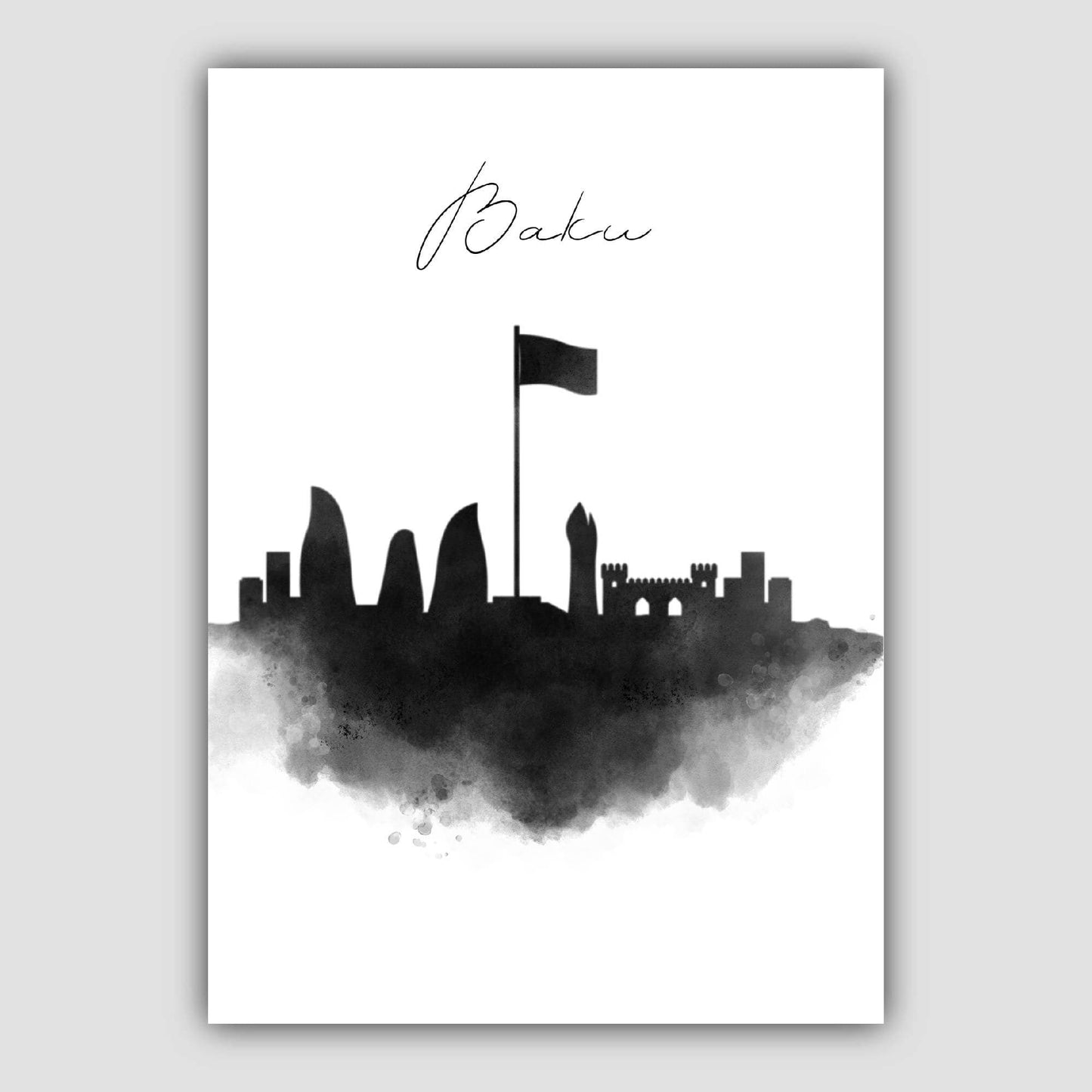 Baku Aquarell-Skyline-Stadtbild-Druck