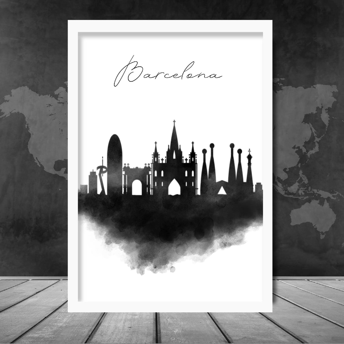 Barcelona Aquarell-Skyline-Stadtansicht-Druck