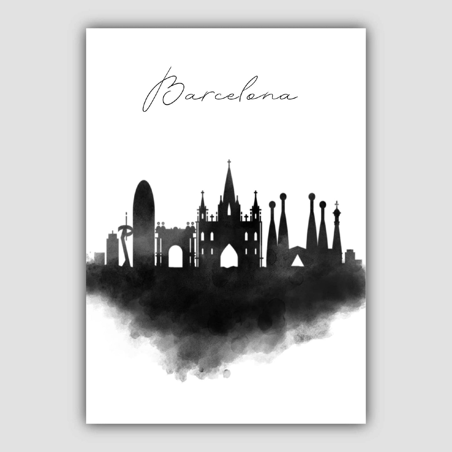 Barcelona Aquarell-Skyline-Stadtansicht-Druck