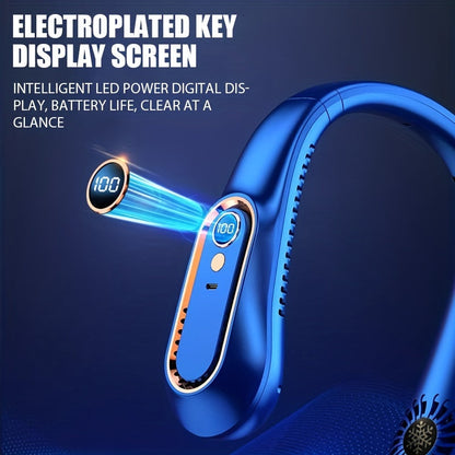 Bleib cool und bequem mit diesem USB-wiederaufladbaren Nackenventilator mit 5 Geschwindigkeitsstufen - Digitalanzeige und bladeloos! | Brehn