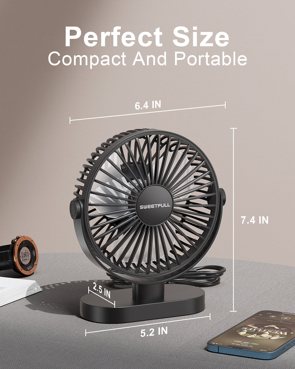 6,5 Zoll USB Kleiner Tischventilator für Zuhause Büro Auto Outdoor Reisen | Brehn