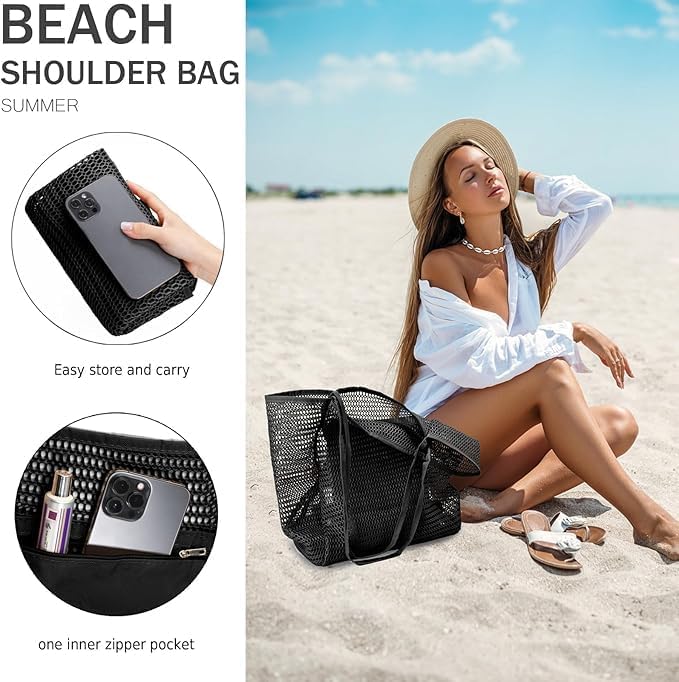 Faltbare Mesh Strandtasche mit Innentasche | Brehn