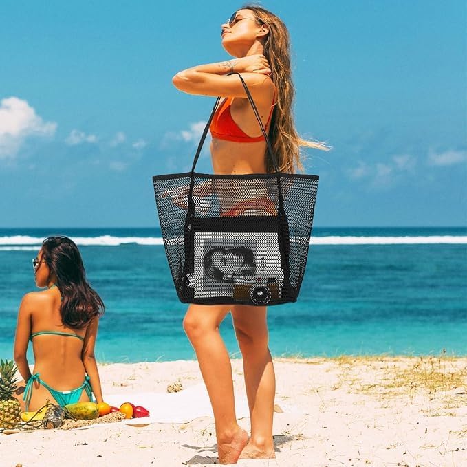 Faltbare Mesh Strandtasche mit Innentasche | Brehn