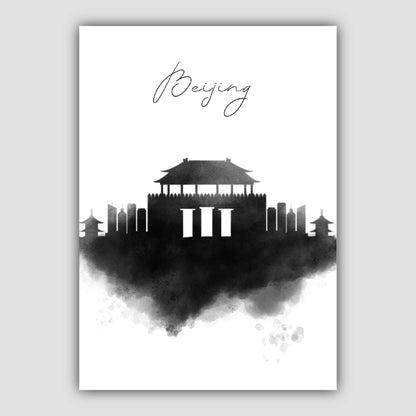 BeijingAquarellSkylineStadtansichtDruck