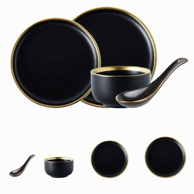 Schwarze Porzellan-Dinner-Teller Geschirr Teller und Schalen Set Geschirr Set | Brehn