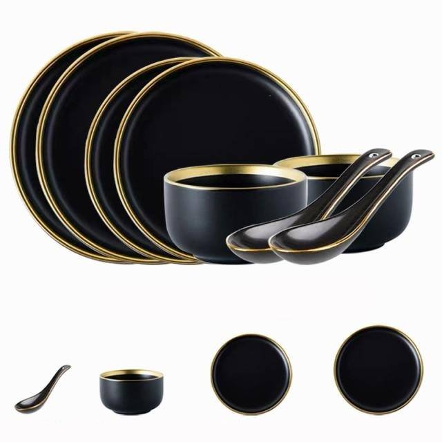 Schwarze Porzellan-Dinner-Teller Geschirr Teller und Schalen Set Geschirr Set | Brehn
