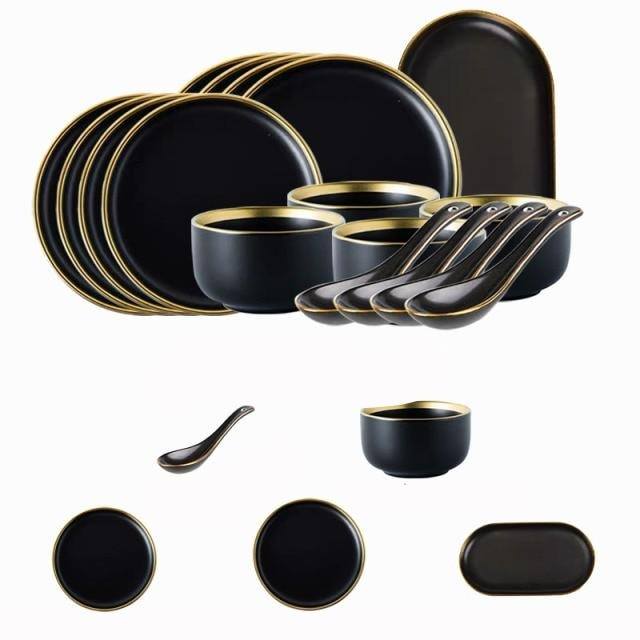 Schwarze Porzellan-Dinner-Teller Geschirr Teller und Schalen Set Geschirr Set | Brehn