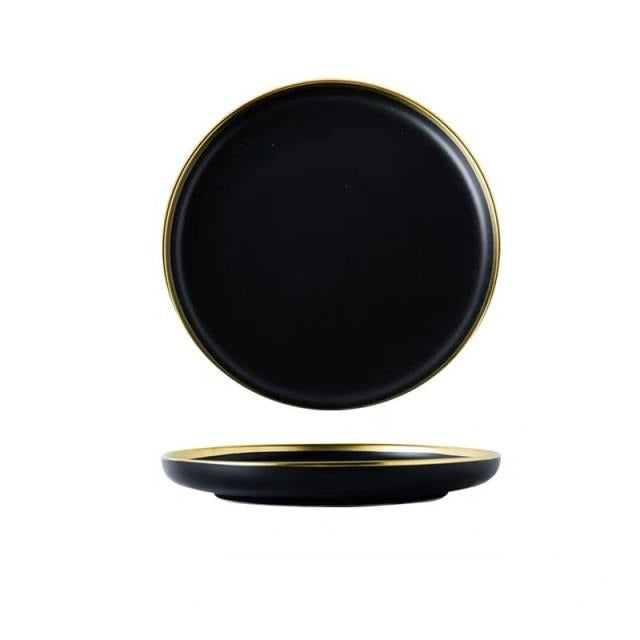 Schwarze Porzellan-Dinner-Teller Geschirr Teller und Schalen Set Geschirr Set | Brehn