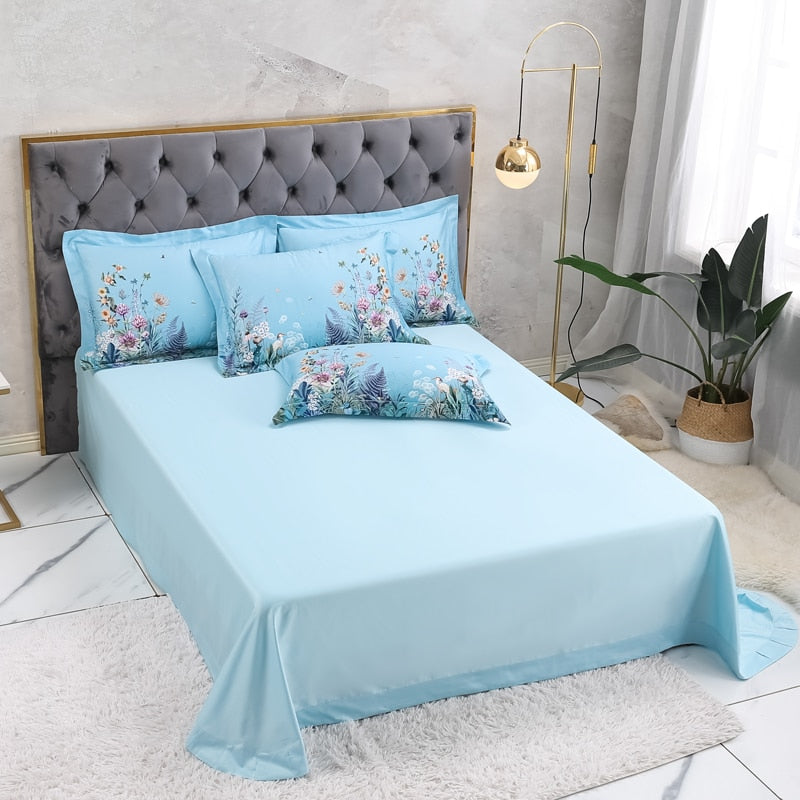 Azure Bloom Bettbezug-Set (Ägyptische Baumwolle, 500 TC) | Brehn