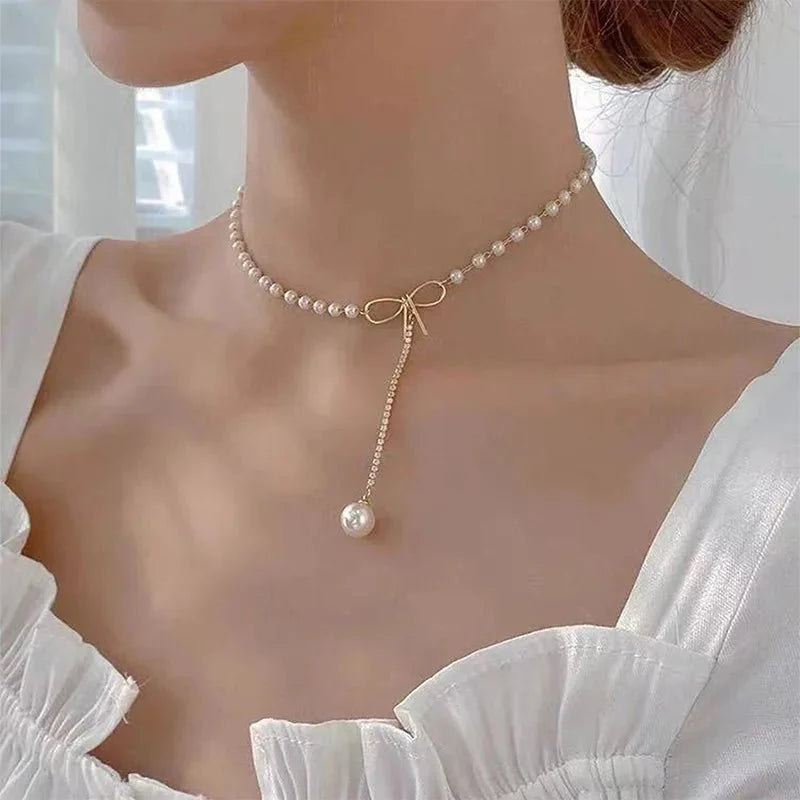 Brehn | Schleife Perlen Tropfen Choker Halskette