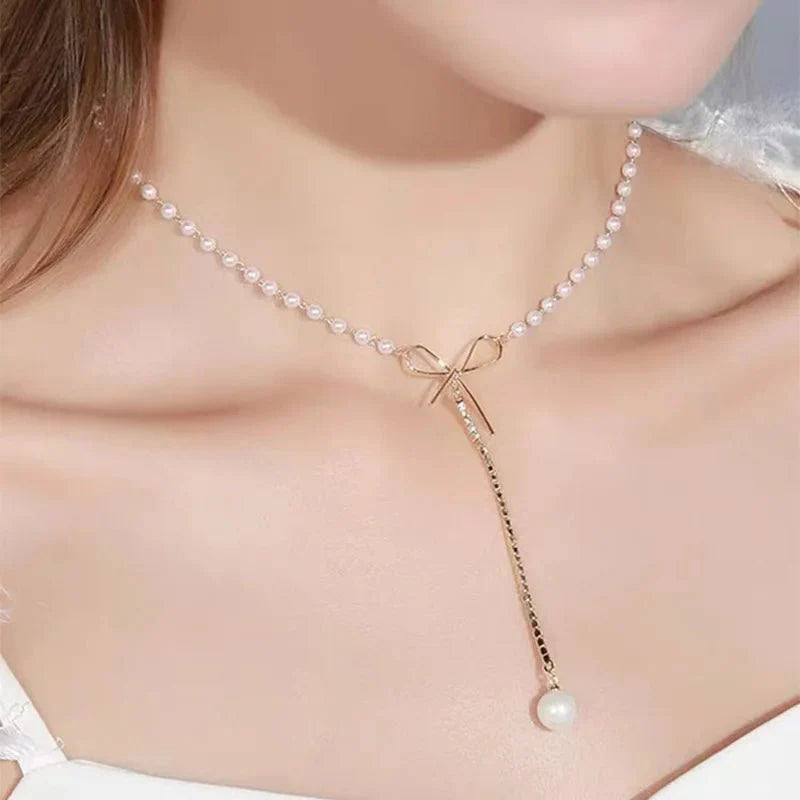 Brehn | Schleife Perlen Tropfen Choker Halskette