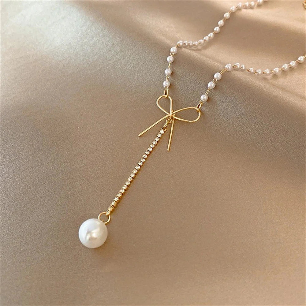 Brehn | Schleife Perlen Tropfen Choker Halskette