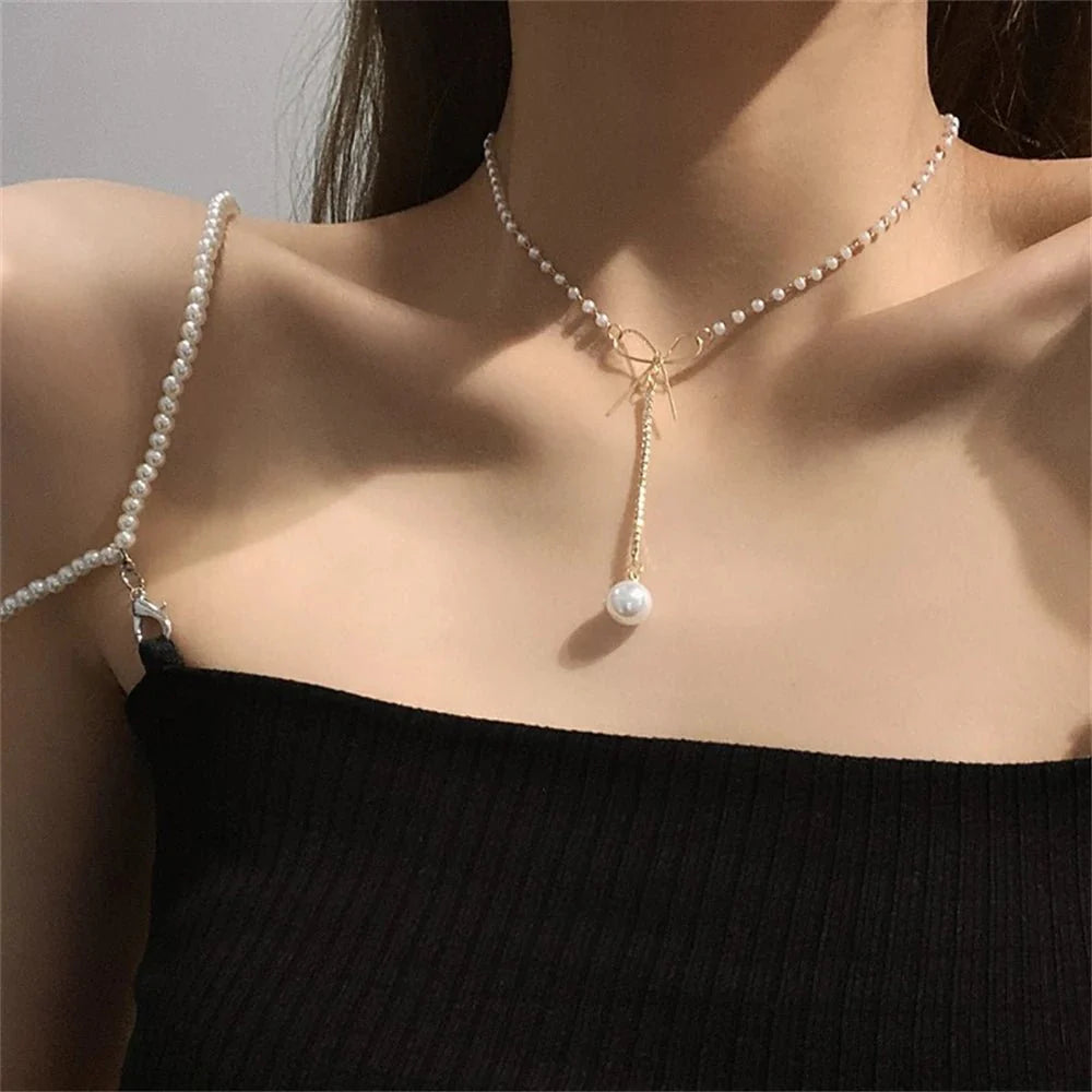Brehn | Schleife Perlen Tropfen Choker Halskette