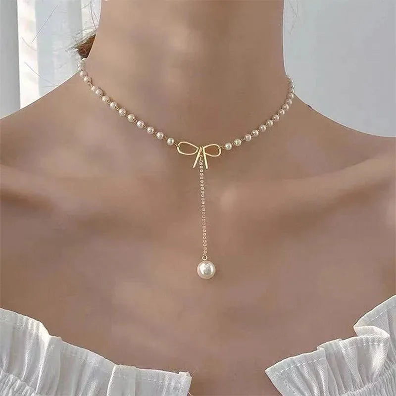 Brehn | Schleife Perlen Tropfen Choker Halskette