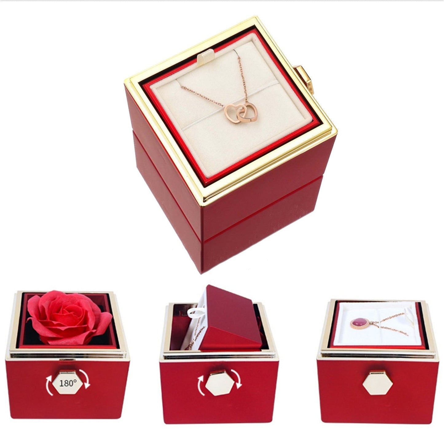 Brehn | Herz Necklace mit drehbarer Rosen Geschenkbox