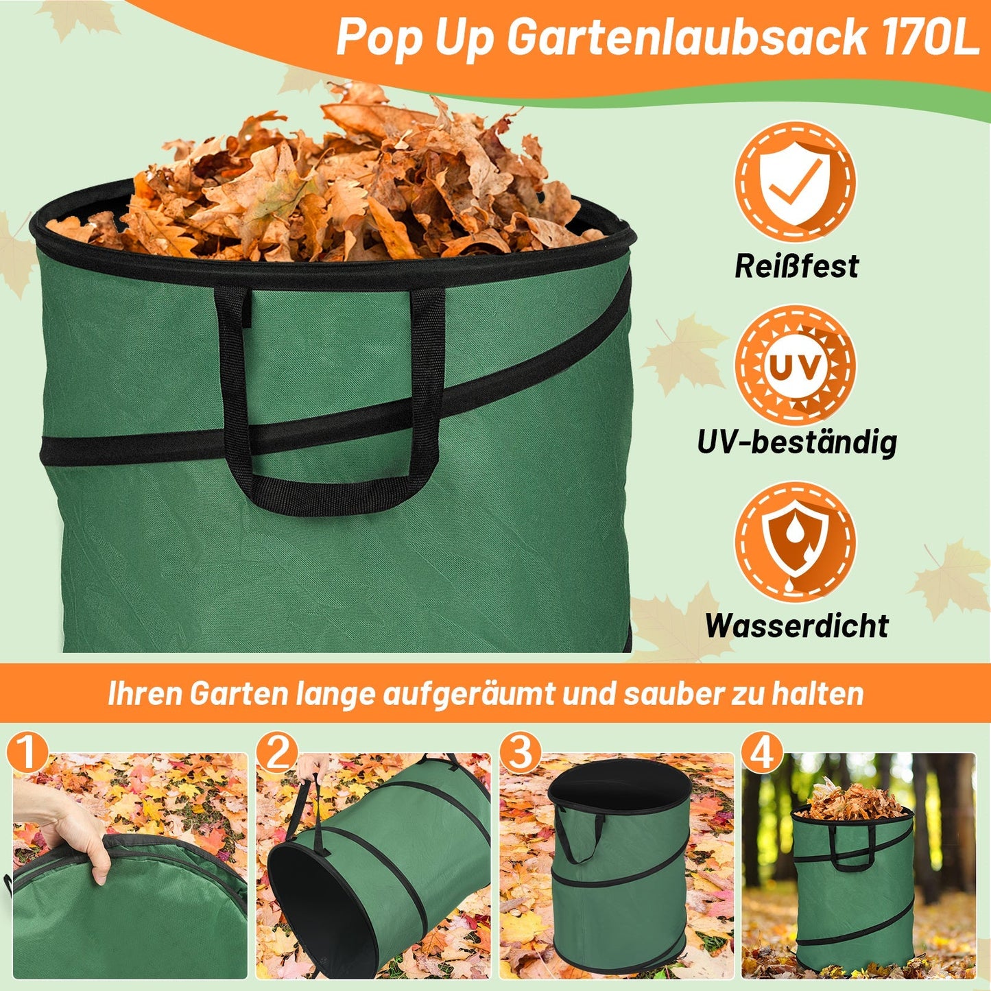 Gartensack Pop Up Gartenabfallsack 170L mit Griffen | Brehn